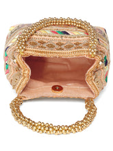 Peach potli bag named Ethnic Embroidered Potli Purse, featuring artificial beads detailing and soft fabric texture | Peora
