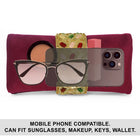 Maroon clutch bag named Stylish Classic Envelope Clutch, featuring faux emerald detailing and soft fabric texture | Peora
