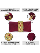 Maroon clutch bag named Stylish Classic Envelope Clutch, featuring faux emerald detailing and soft fabric texture | Peora
