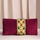 Maroon clutch bag named Stylish Classic Envelope Clutch, featuring faux emerald detailing and soft fabric texture | Peora
