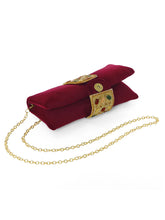 Maroon clutch bag named Stylish Classic Envelope Clutch, featuring faux emerald detailing and soft fabric texture | Peora

