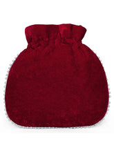 Maroon potli bag named Pearl Trim Zari Bead Potli Bag, featuring artificial beads detailing and soft fabric texture | Peora
