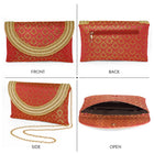 Maroon clutch bag named Twilight Gleam Foldover Clutch, featuring pearl detailing and soft fabric texture | Peora
