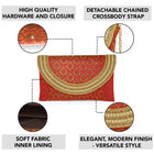 Maroon clutch bag named Twilight Gleam Foldover Clutch, featuring pearl detailing and soft fabric texture | Peora
