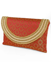 Maroon clutch bag named Twilight Gleam Foldover Clutch, featuring pearl detailing and soft fabric texture | Peora
