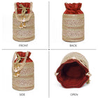 Maroon potli bag named Sequin & Pearl Embellished Potli Bag, featuring faux pearl detailing and soft fabric texture | Peora
