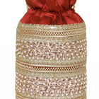 Maroon potli bag named Sequin & Pearl Embellished Potli Bag, featuring faux pearl detailing and soft fabric texture | Peora
