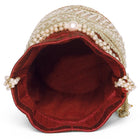 Maroon potli bag named Sequin & Pearl Embellished Potli Bag, featuring faux pearl detailing and soft fabric texture | Peora
