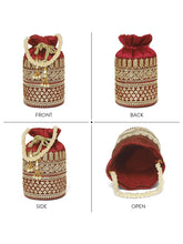 Maroon potli bag named Ethnic Floral Potli with sequins Mofit, featuring artificial beads detailing and soft fabric texture | Peora
