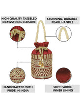 Maroon potli bag named Ethnic Floral Potli with sequins Mofit, featuring artificial beads detailing and soft fabric texture | Peora
