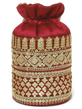 Maroon potli bag named Ethnic Floral Potli with sequins Mofit, featuring artificial beads detailing and soft fabric texture | Peora
