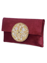 Grey clutch bag named Velvet Midnight Aura Flap Clutch, featuring artificial beads detailing and soft fabric texture | Peora
