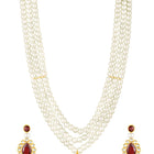 Maroon necklace earrings set crafted from alloy, adorned with kundan & beads for an elegant, timeless look | Peora
