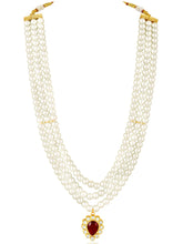 Maroon necklace earrings set crafted from alloy, adorned with kundan & beads for an elegant, timeless look | Peora
