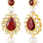 Maroon necklace earrings set crafted from alloy, adorned with kundan & beads for an elegant, timeless look | Peora
