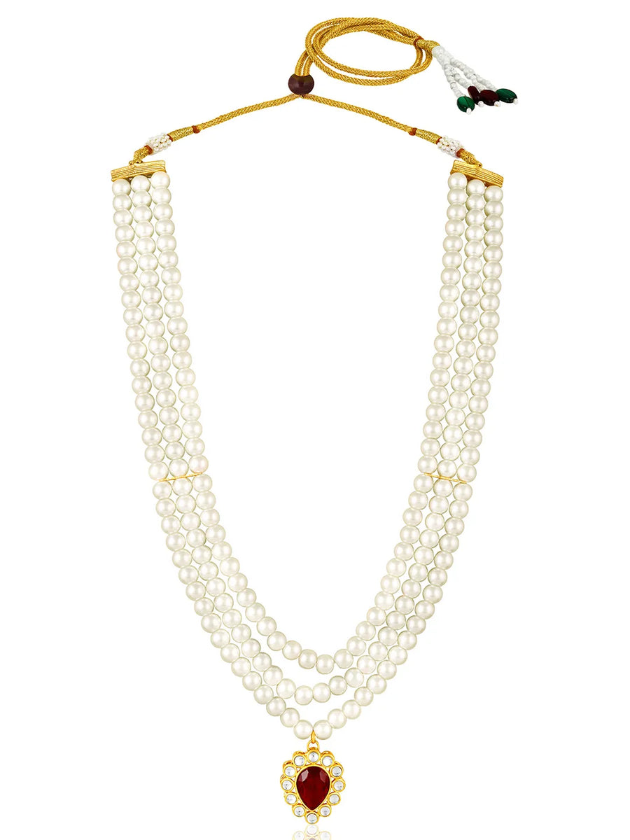 Maroon necklace earrings set crafted from alloy, adorned with kundan & beads for an elegant, timeless look | Peora
