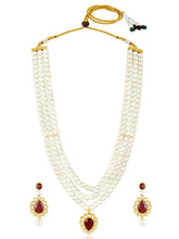 Maroon necklace earrings set crafted from alloy, adorned with kundan & beads for an elegant, timeless look | Peora
