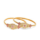 Minimalistic Traditional Floral Bangle in Rani Pink Green featuring Faux Ruby bangle set 
