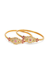 Minimalistic Traditional Floral Bangle in Rani Pink Green featuring Faux Ruby bangle set 
