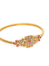Minimalistic Traditional Floral Bangle in Rani Pink Green featuring Faux Ruby bangle set 
