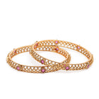 Minimalist Stone Mesh Bangle Set in Gold - Rani Pink featuring Faux Ruby  bangle set 
