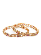 Minimalist Stone Mesh Bangle Set in Gold - Rani Pink featuring Faux Ruby  bangle set 
