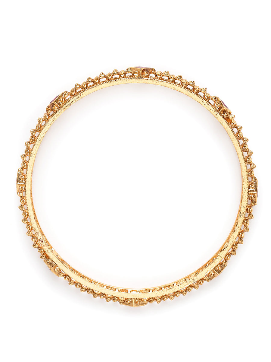 Minimalist Stone Mesh Bangle Set in Gold - Rani Pink featuring Faux Ruby  bangle set 
