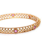 Minimalist Stone Mesh Bangle Set in Gold - Rani Pink featuring Faux Ruby  bangle set 
