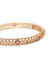 Minimalist Stone Mesh Bangle Set in Gold - Rani Pink featuring Faux Ruby  bangle set 
