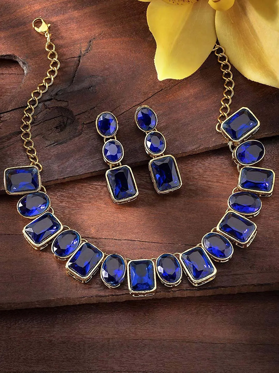 Square Crystal Necklace Set by Peora | Glamorous Fashion Jewellery for Women


