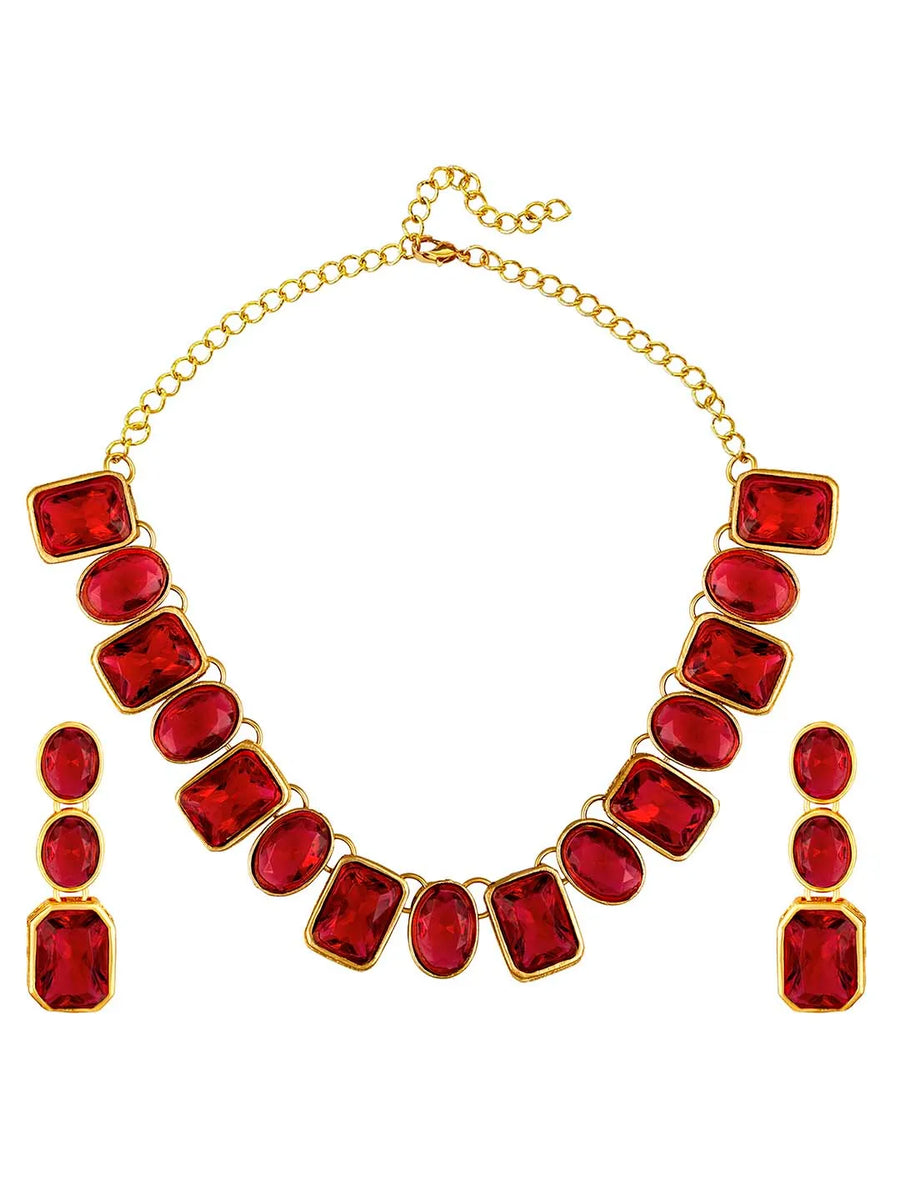 Square Crystal Necklace Set by Peora | Glamorous Fashion Jewellery for Women

