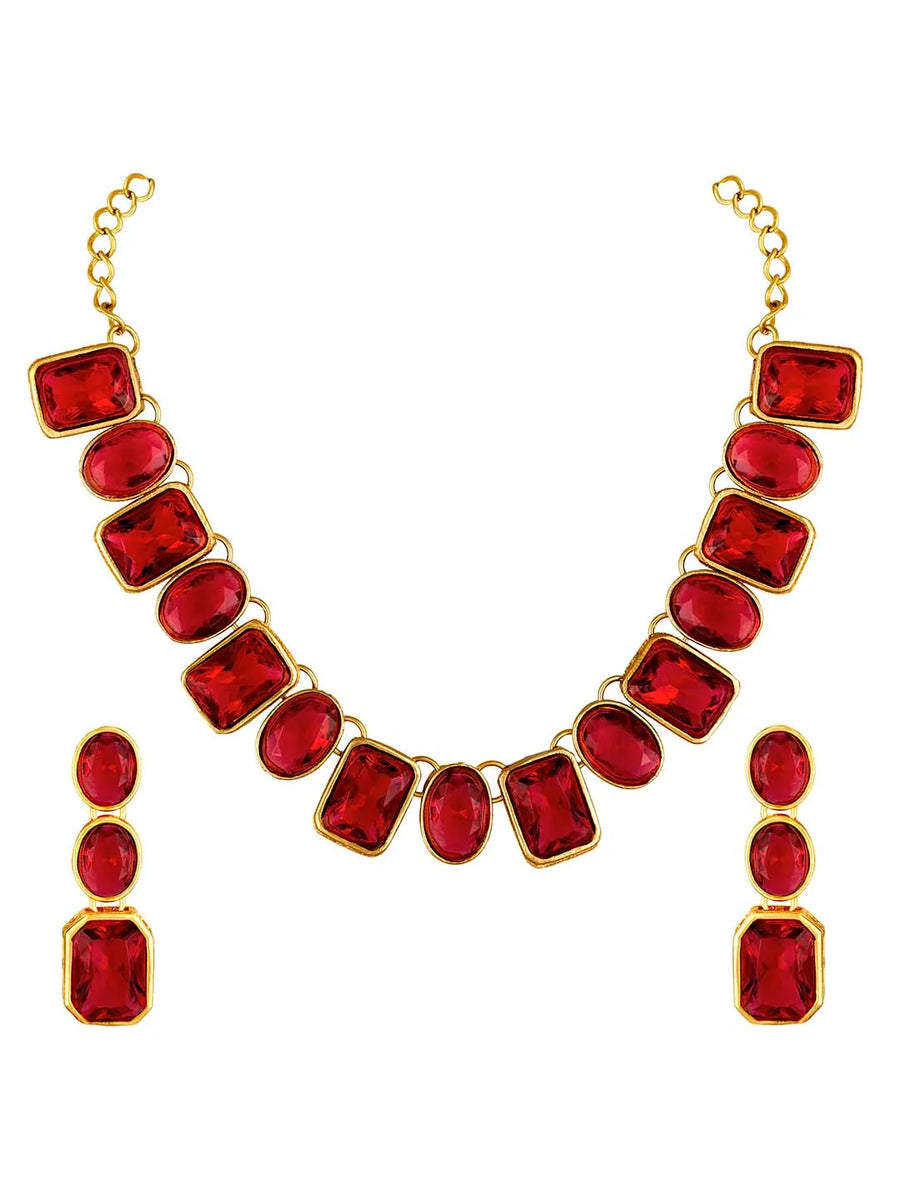 Square Crystal Necklace Set by Peora | Glamorous Fashion Jewellery for Women

