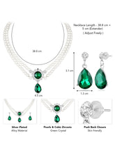 White-Green necklace earrings set crafted from alloy, adorned with pearls cubic zirconia & crystal for an elegant, timeless look | Peora

