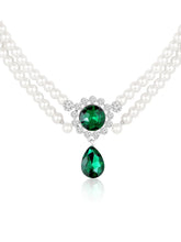 White-Green necklace earrings set crafted from alloy, adorned with pearls cubic zirconia & crystal for an elegant, timeless look | Peora
