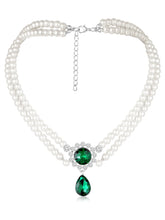 White-Green necklace earrings set crafted from alloy, adorned with pearls cubic zirconia & crystal for an elegant, timeless look | Peora
