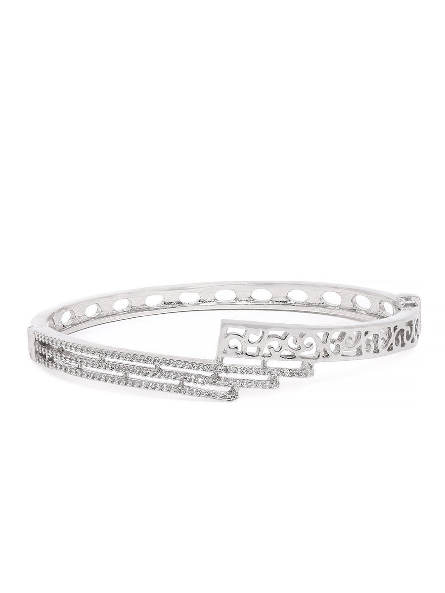 Contemporary Twist Cuff Bracelet in Silver featuring Cubic Zirconia kada bracelet  
