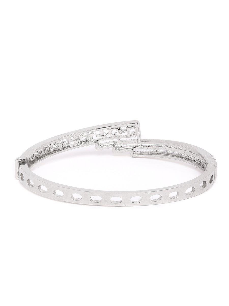 Contemporary Twist Cuff Bracelet in Silver featuring Cubic Zirconia kada bracelet  
