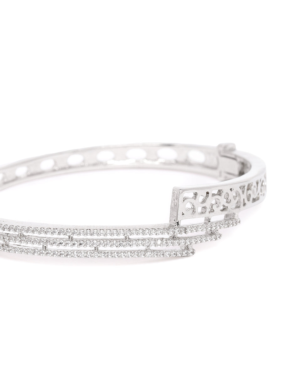Contemporary Twist Cuff Bracelet in Silver featuring Cubic Zirconia kada bracelet  
