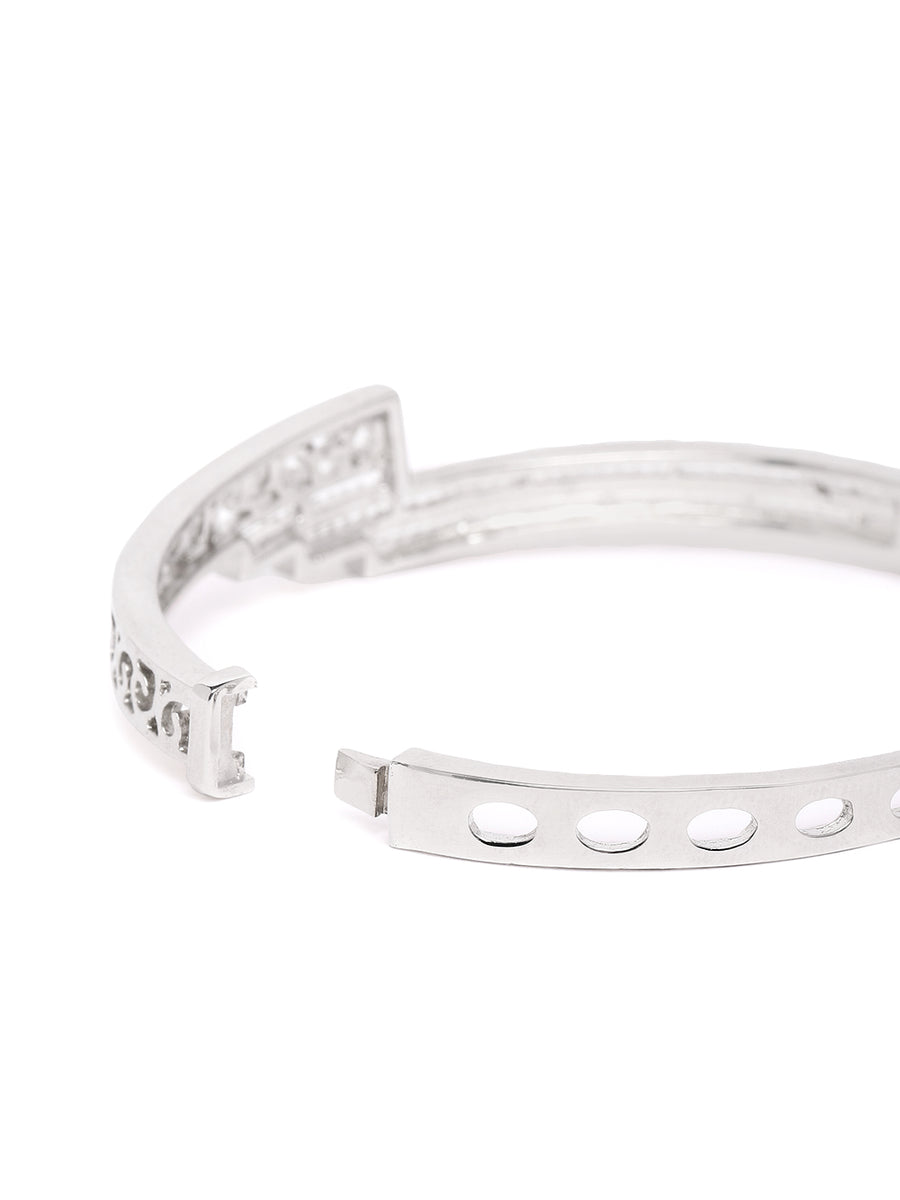 Contemporary Twist Cuff Bracelet in Silver featuring Cubic Zirconia kada bracelet  
