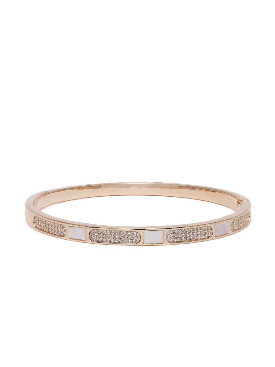 Modern Linear Segment Kada Bracelet  in Gold featuring Cubic Zirconia kada bracelet  
