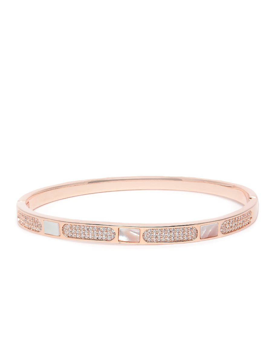 Modern Linear Segment Kada Bracelet  in Rose Gold featuring Cubic Zirconia kada bracelet  
