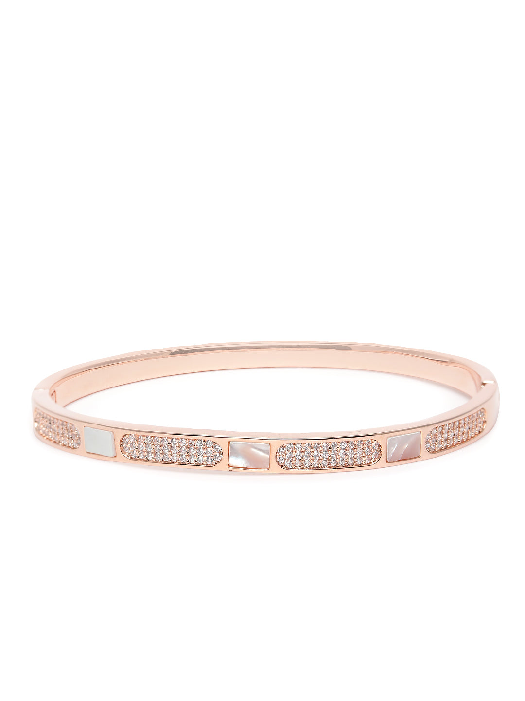 Modern Linear Segment Kada Bracelet  in Rose Gold featuring Cubic Zirconia kada bracelet  
