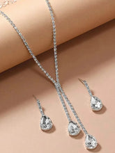 White necklace earrings set crafted from alloy, adorned with crystals & cubic zirconia for an elegant, timeless look | Peora
