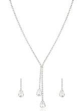 Silver necklace earrings set crafted from alloy, adorned with crystals & cubic zirconia for an elegant, timeless look | Peora
