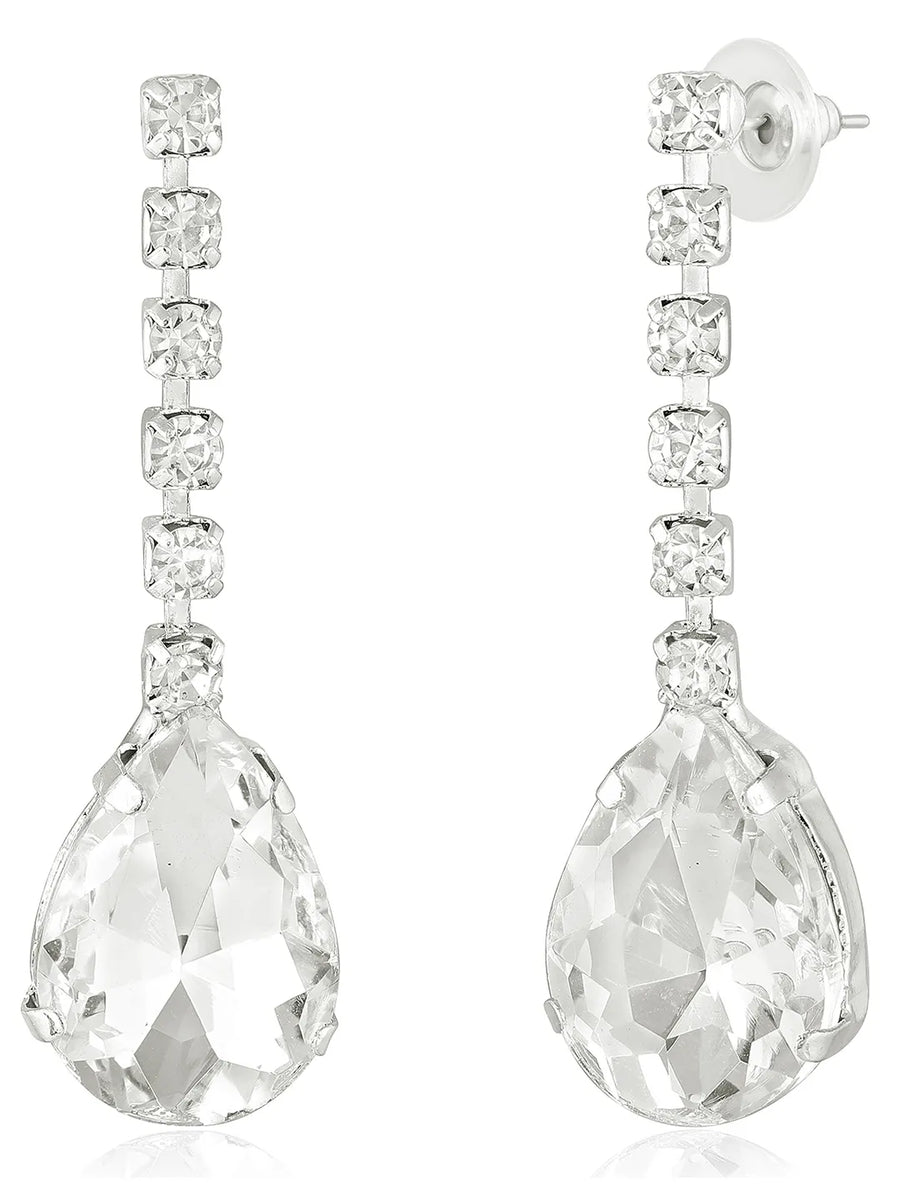 Silver necklace earrings set crafted from alloy, adorned with crystals & cubic zirconia for an elegant, timeless look | Peora
