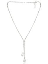 Silver necklace earrings set crafted from alloy, adorned with crystals & cubic zirconia for an elegant, timeless look | Peora
