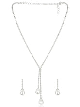 Silver necklace earrings set crafted from alloy, adorned with crystals & cubic zirconia for an elegant, timeless look | Peora
