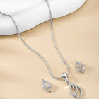 Modern Romance CZ Leafy Pendant Set by Peora. Silver pendant set with leafy designs, with earrings & CZ stones.