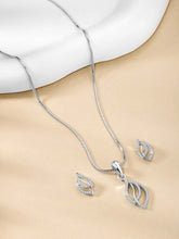 Modern Romance CZ Leafy Pendant Set by Peora. Silver pendant set with leafy designs, with earrings & CZ stones.
