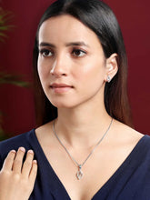 Modern Romance CZ Leafy Pendant Set by Peora. Silver pendant set with leafy designs, with earrings & CZ stones.